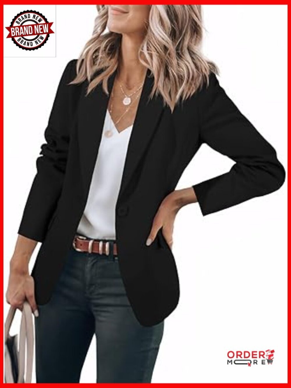 Women's Casual Blazer Open Front Long Sleeve Work Office Jacket